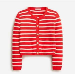 J. Crew sweater lady jacket Red and Cream Striped Cardigan Small